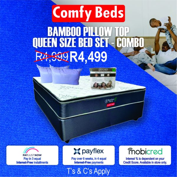 Bamboo Pillow Top Bed Set - Queen Bed Combo