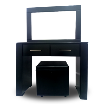 2 Drawer Dresser with Mirror & Ottoman Seat – Black