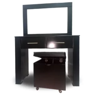 2 Drawer Dresser with ottoman - black open