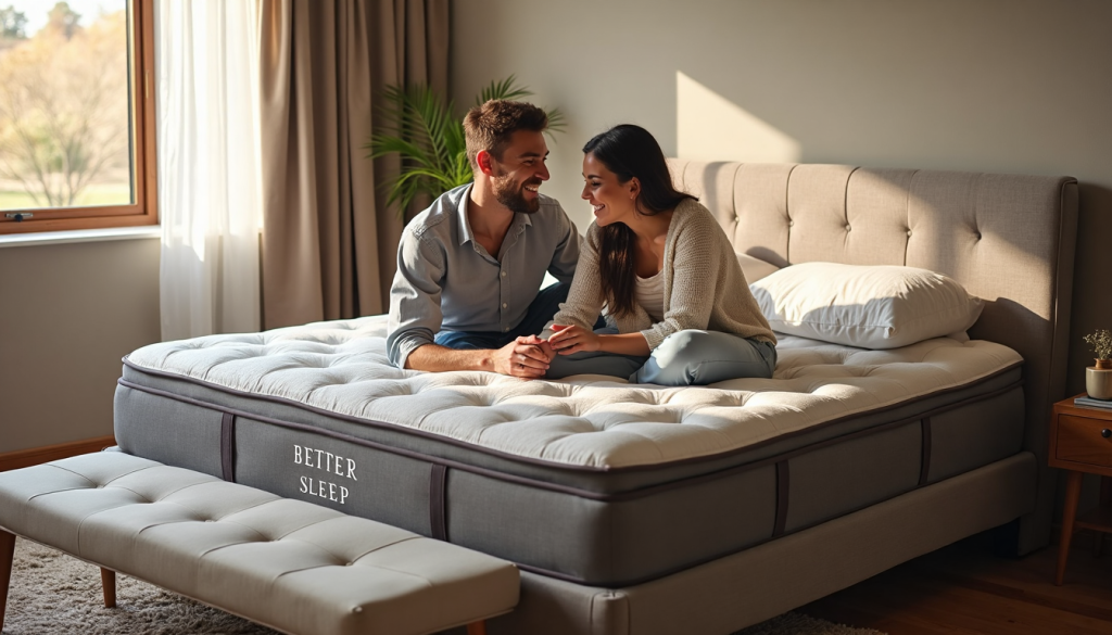 Couple testing modern bed base in sunny Gauteng bedroom