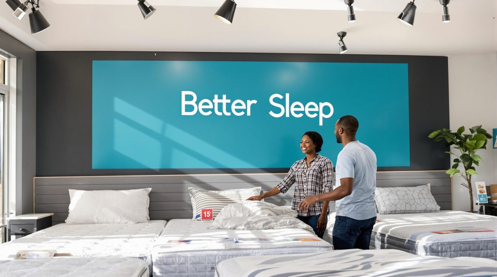 Couple with sales consultant shopping for mattresses in Gauteng showroom