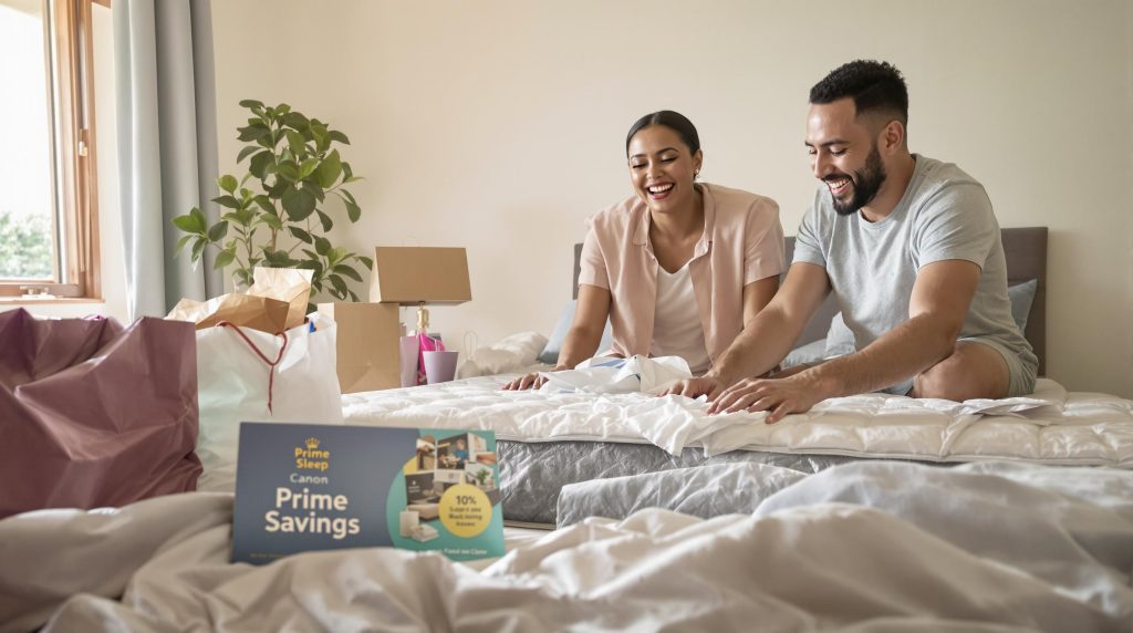 Happy couple sets up new mattress with savings pamphlet in Gauteng home