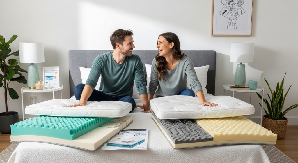 couple mattress shopping, bedroom comfort