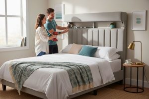 small bedroom headboard storage