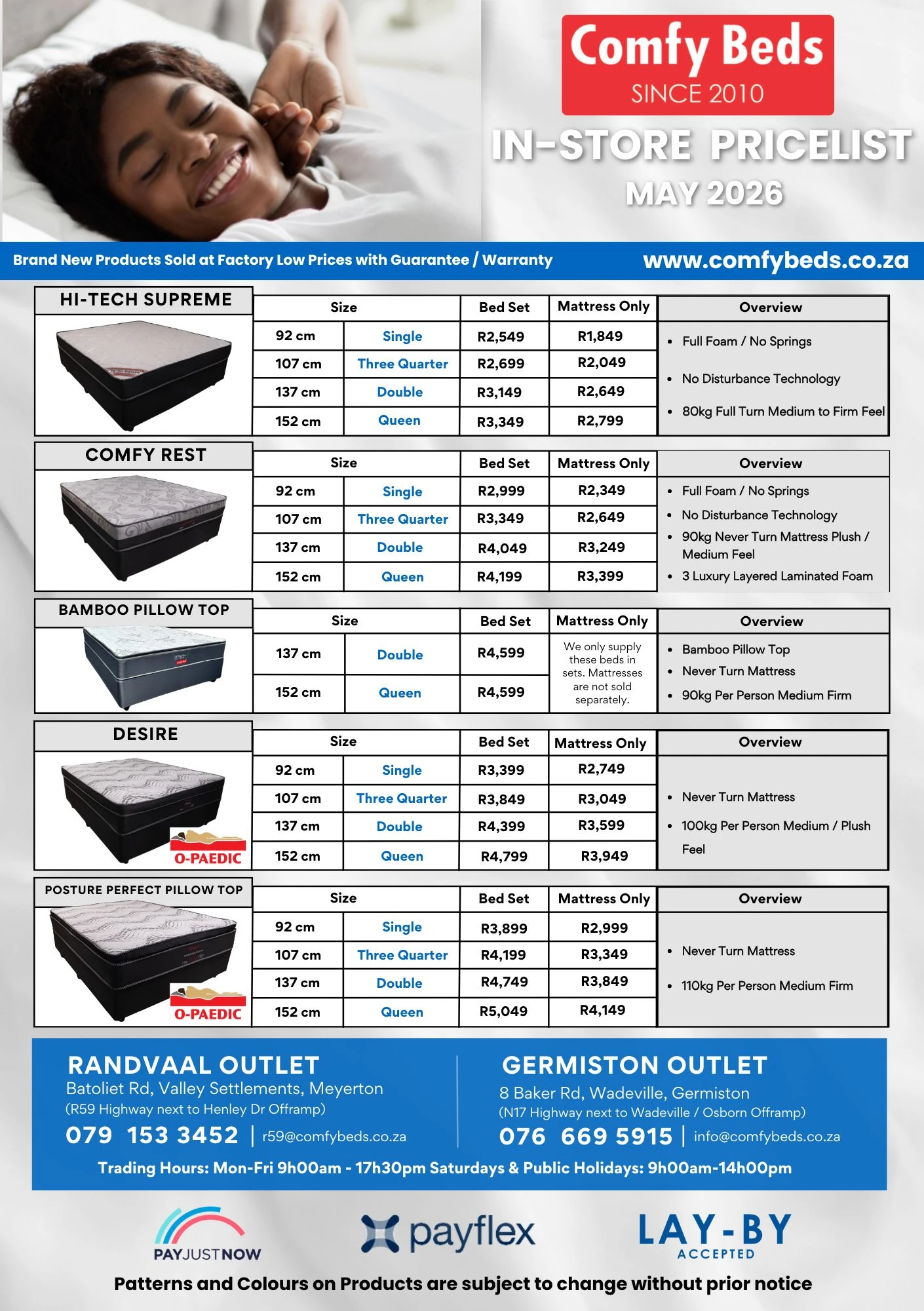 Comfy Beds Price List - May'26 p1