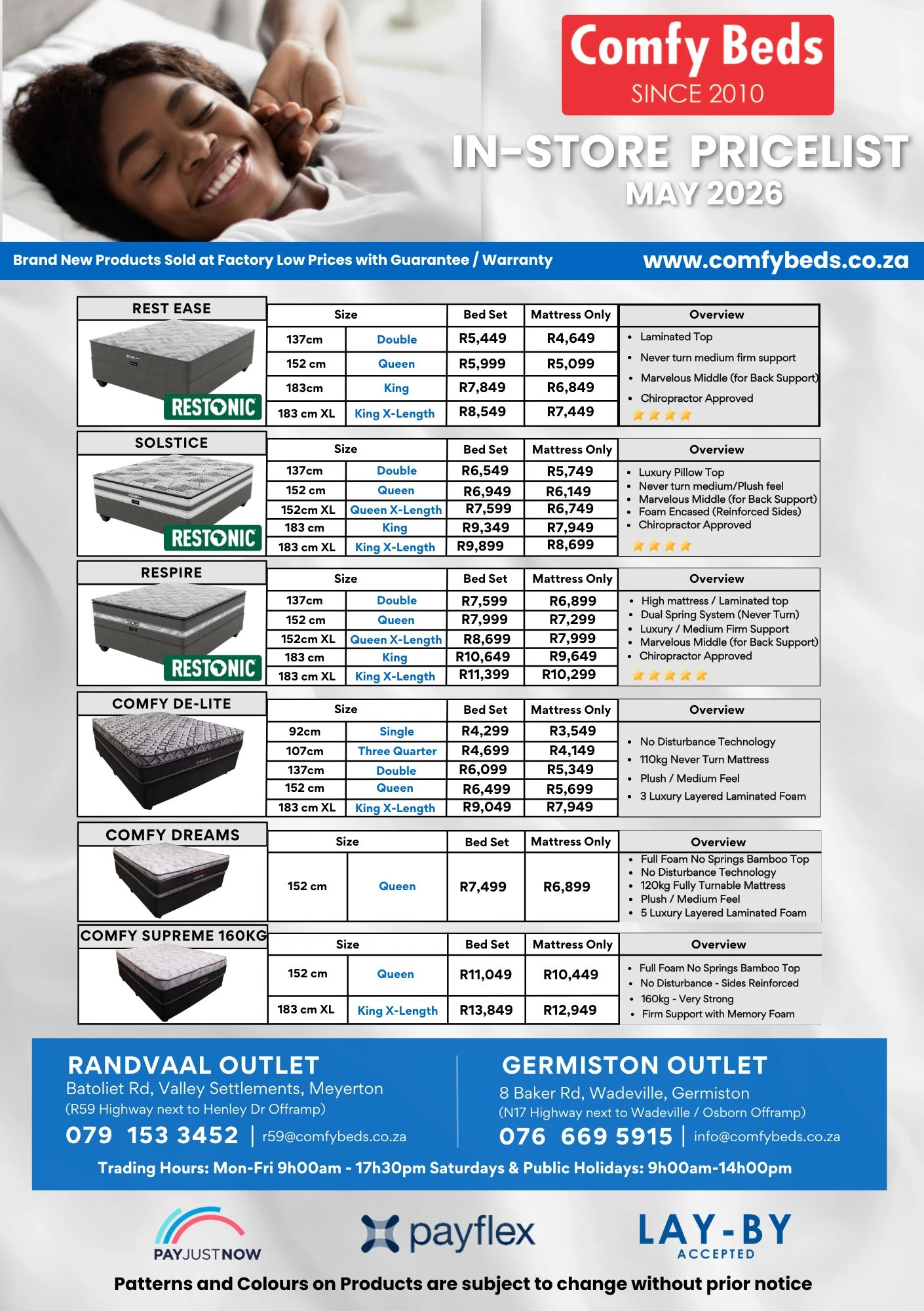 Comfy Beds Price List - May'26 p3