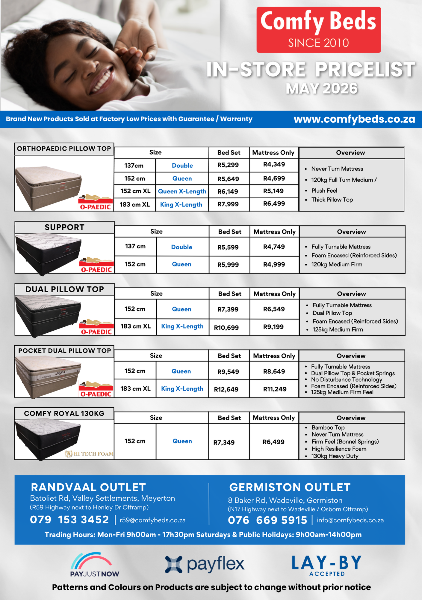 Comfy Beds Instore Price List June '26 p2
