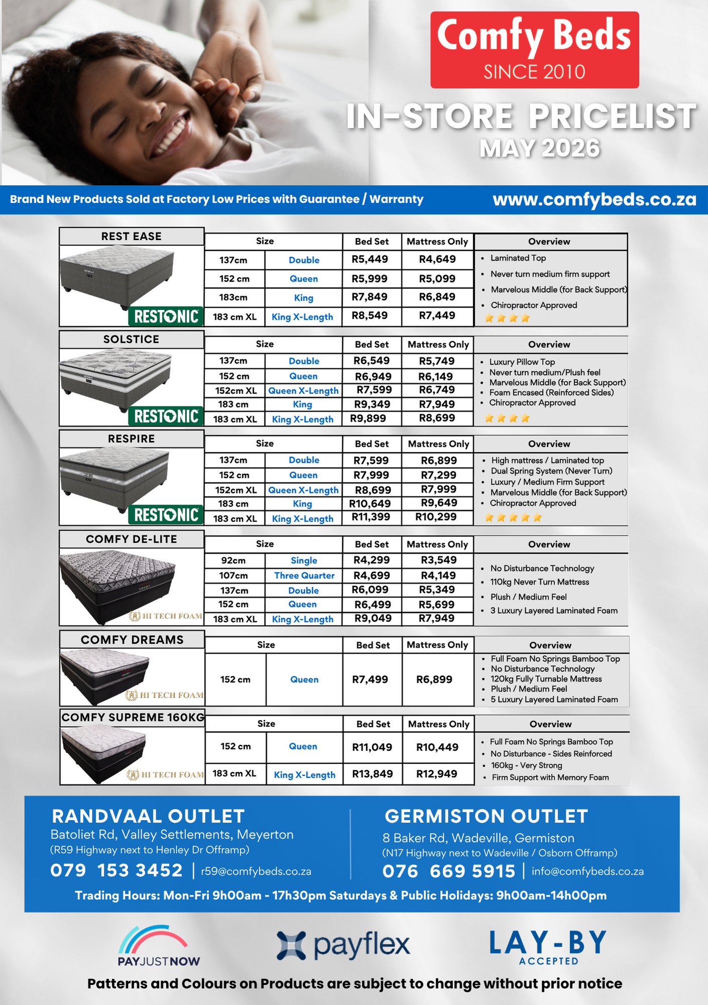 Comfy Beds Instore Price List June '26 p3